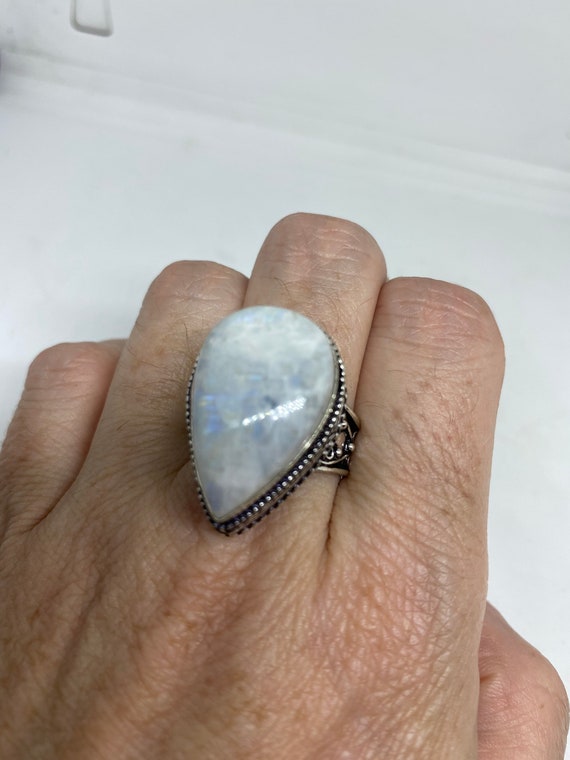 Vintage Genuine Blue White Rainbow Moonstone Ring - image 2