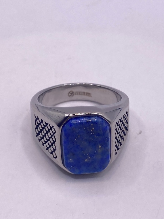 Vintage Blue Lapis Lazuli Mens Ring - image 2