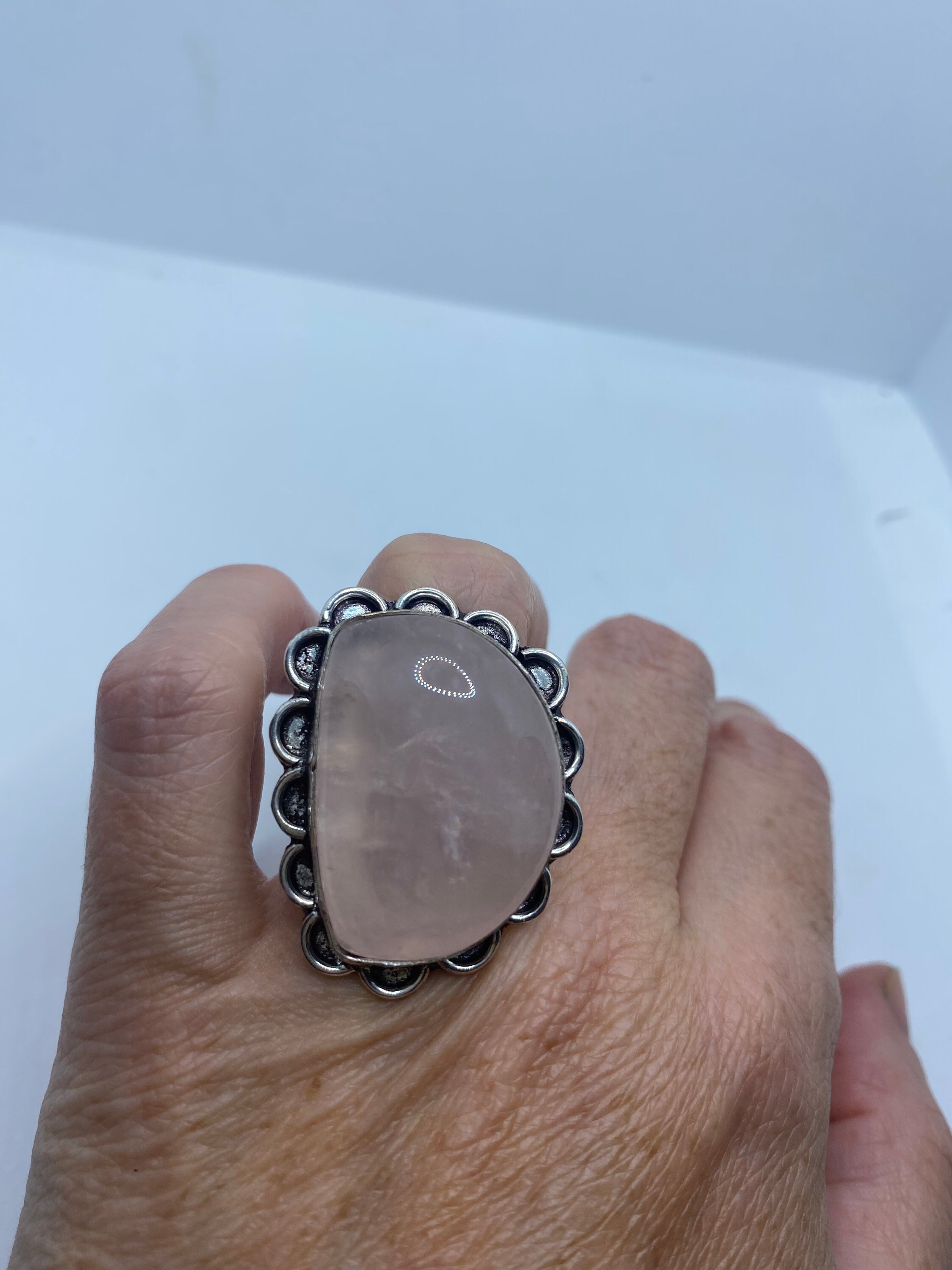 ヴィンテージローズクォーツリング　シルバー刻印台 Silver リング