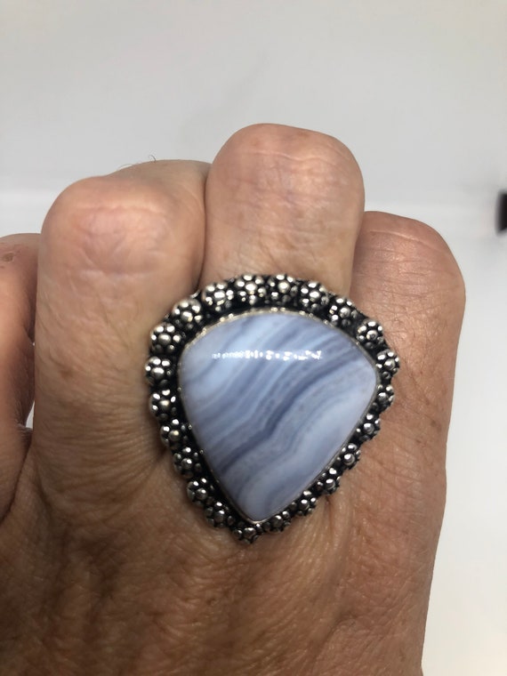 Vintage Genuine Blue Lace agate Silver Ring - image 1