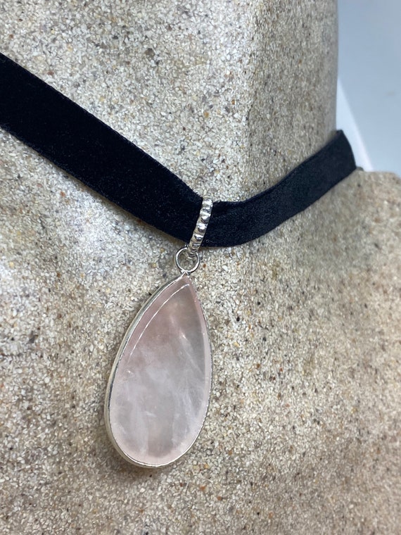 Vintage Handmade Silver Finish Rose Quartz Choker… - image 1