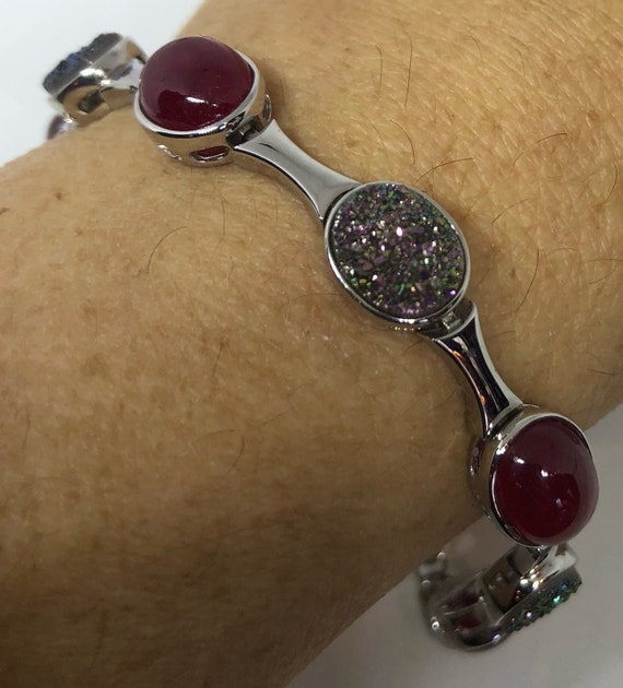 Handmade Genuine Red Ruby and Peacock Ore Druzy S… - image 1