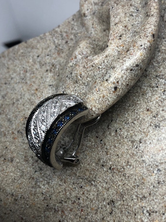 Vintage Handmade Sterling Silver diamond look Blu… - image 2