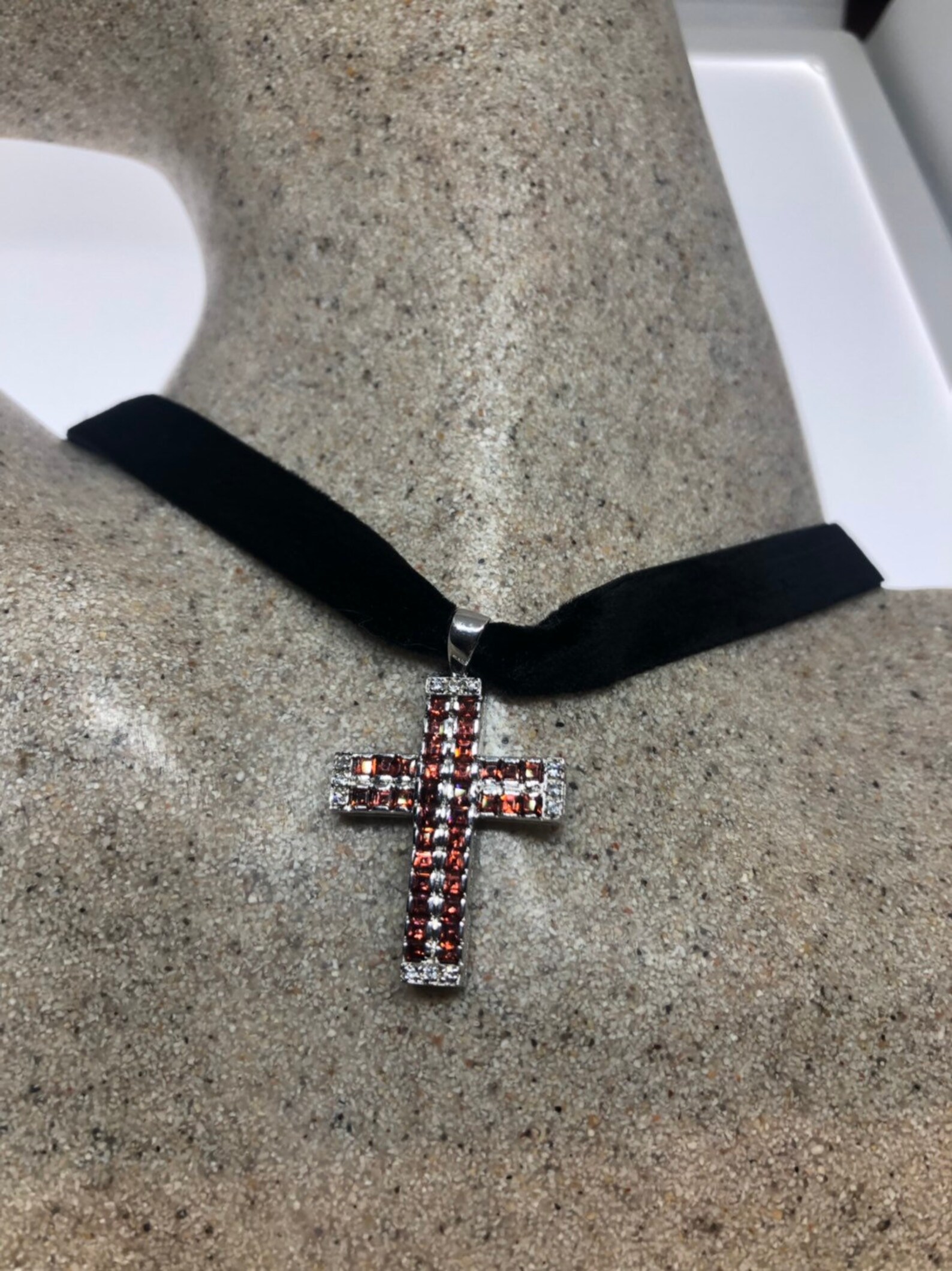 Vintage Handmade Sterling Silver Garnet Cross Pendant - Etsy