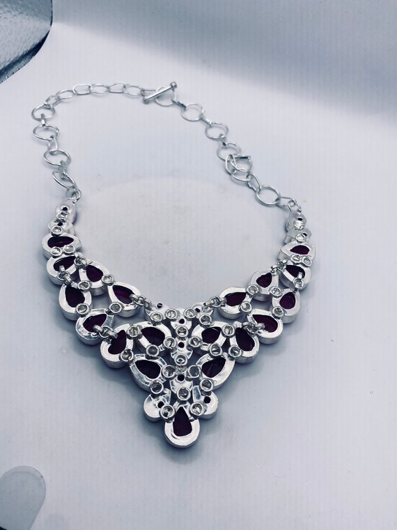 Vintage Red Carved Raw Ruby Choker Silver Collar … - image 5