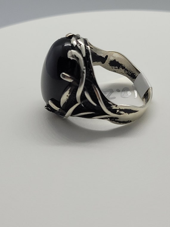 Vintage Black Onyx Mens Ring in 925 Sterling Silv… - image 3