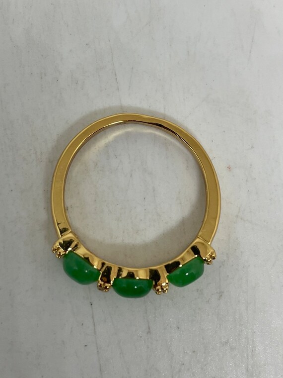Vintage Lucky Green Nephrite Jade Golden Ring - image 4