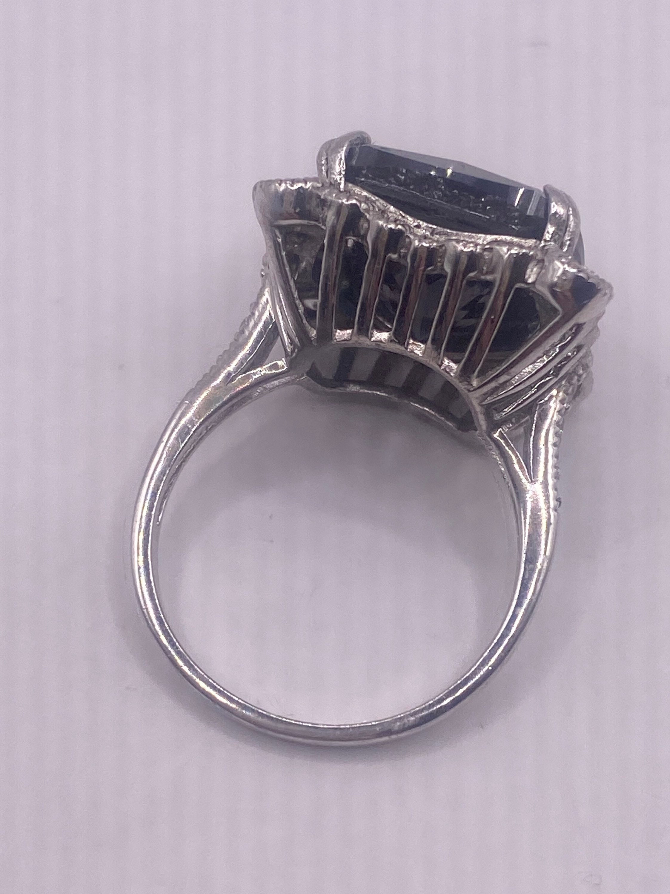 Yaresul 7ct Creato zaffiro|Anelli di onice nero per uomini in argento sterling 925 rettangolo taglio zaffiro blu anelli con zirconi bianchi da uomo fedi nuziali misura 49.3 (15.7)-72 (22.9), Onice