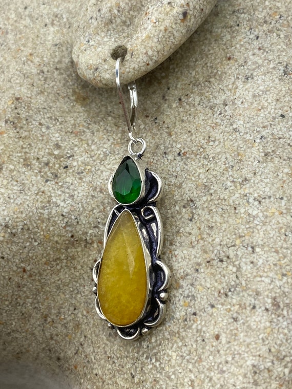 Vintage Yellow Jasper 925 Sterling Silver Leverba… - image 3