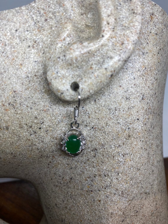 Vintage Fun Green Jade Gemstone Silver Bronze Ear… - image 6