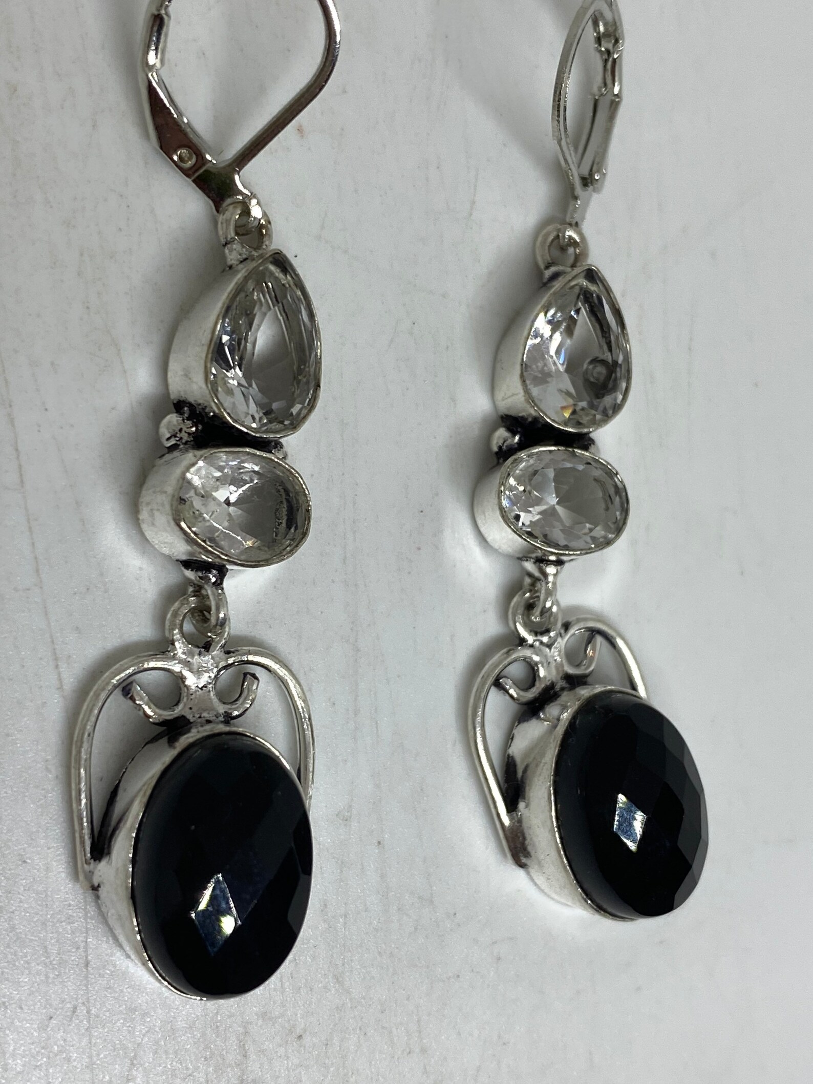 Vintage Black Onyx Earrings 925 Sterling Silver Deco Dangle Etsy UK
