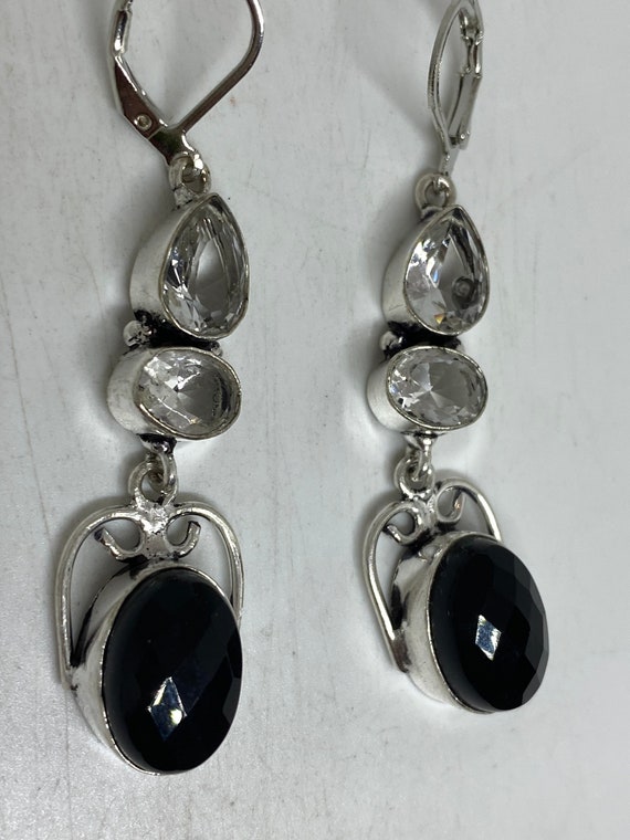 Vintage Black Onyx Earrings 925 Sterling Silver D… - image 5