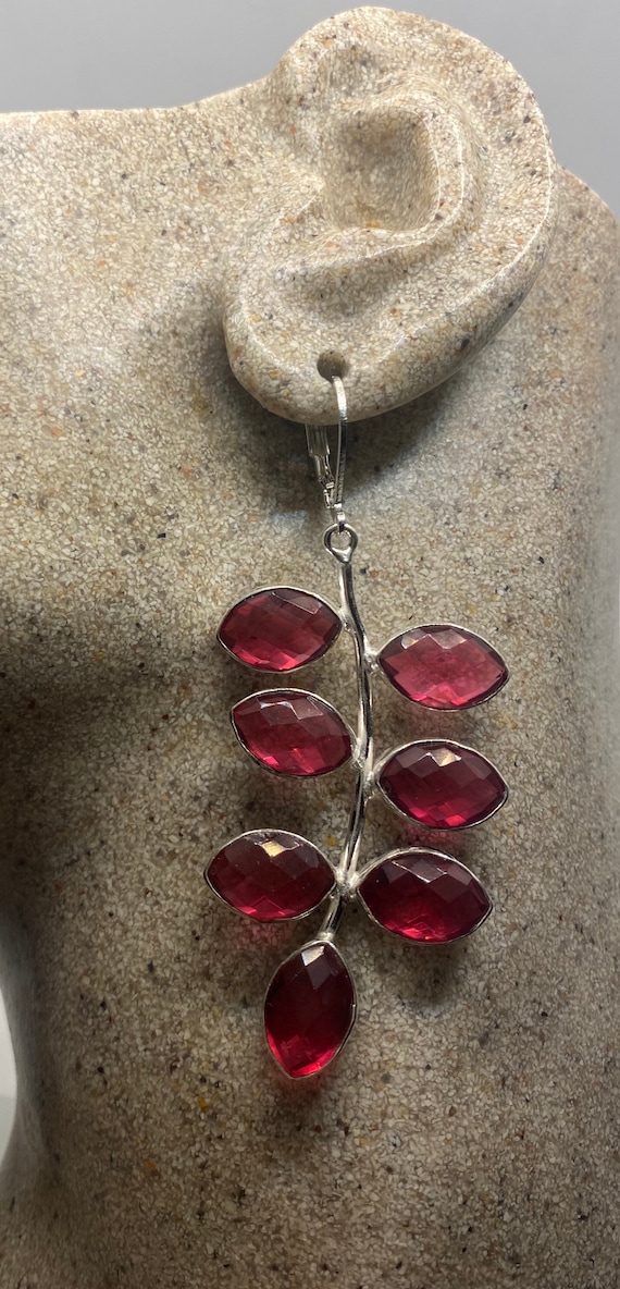 Boucles D'Oreilles Vintage Années 30 - Cristal Rouge Rubis - Argent Sterling 925 - Dormeuses