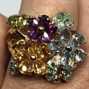 Vintage Mixed Genuine Gemstones 925 Sterling Silver  Ring