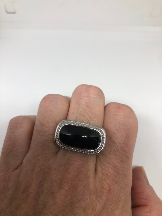 Vintage Black Onyx Stainless Steel Men's Ring - image 5