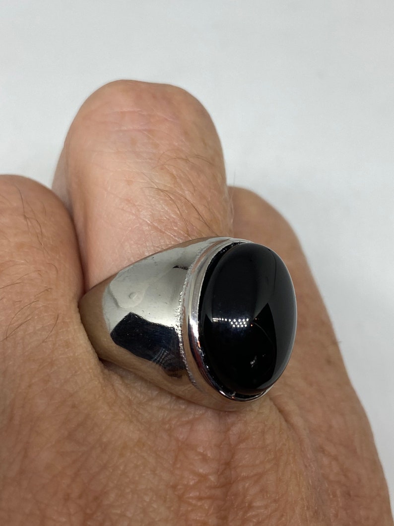 Vintage Black Onyx stainless steel Mens Ring | Etsy