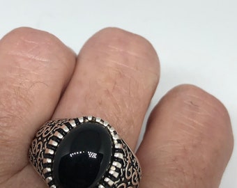 Vintage Onyx Mens Ring 925 Sterling Silver Gothic Genuine Black Onyx
