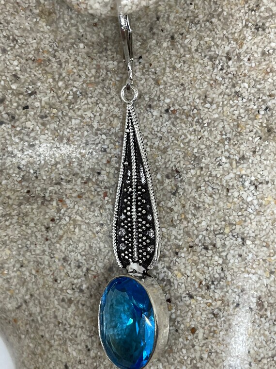 Vintage Genuine Blue Topaz 925 Sterling Silver Lever Back Earrings View 4