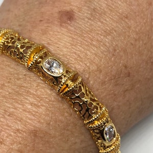 Vintage Handmade Cubic Zirconia Gold in 925 Sterling Silver Tennis Bracelet