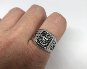 Vintage Gothic Silber Edelstahl Navy Anker Herren Ring
