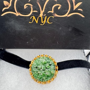 Vintage Green Jade Yellow Gold Filled Brooch Pin