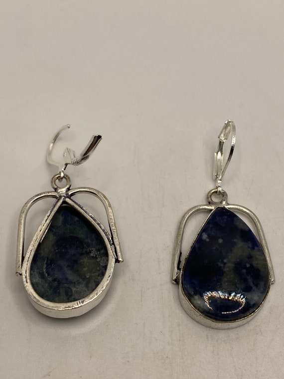 Vintage Blue Lapis Lazuli Earrings Silver Dangle - image 5