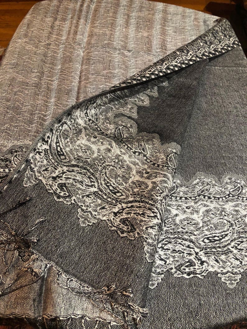 Vintage Gray Paisley Brocade Pashmina Scarf Wrap Shawl - Etsy