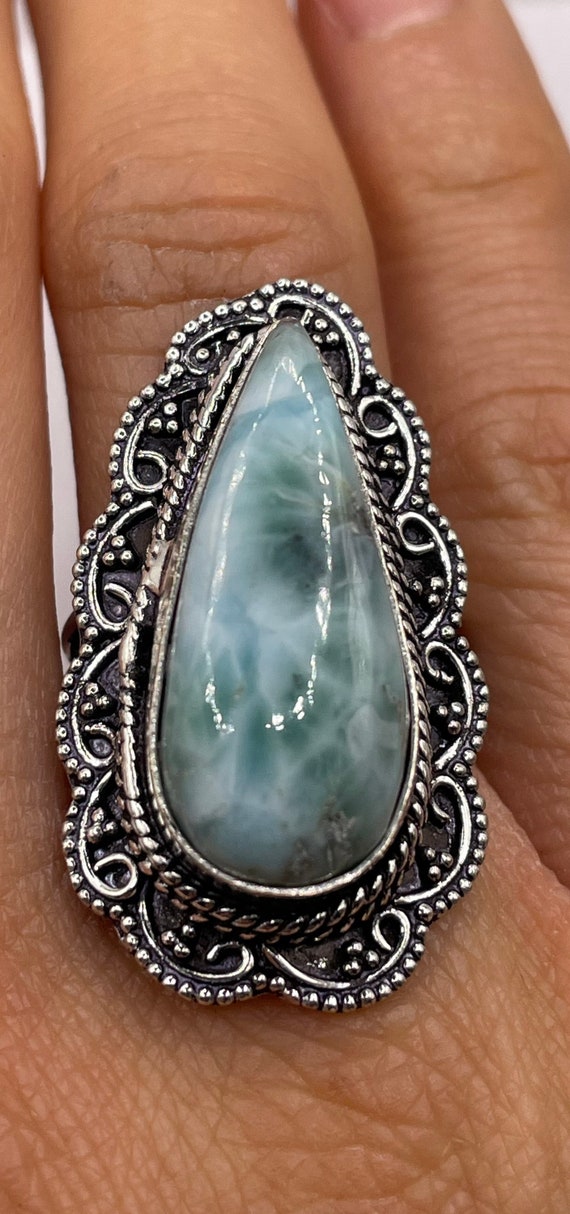 Vintage Blue Genuine Larimar Ring Size 8