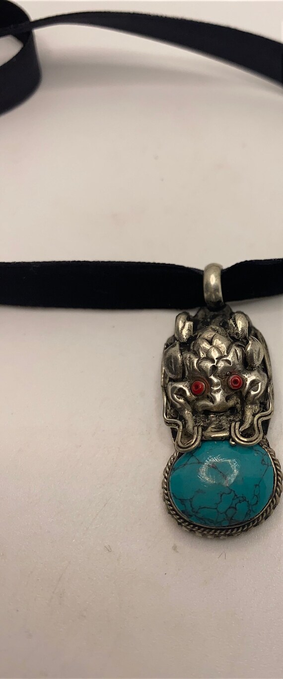 Vintage Tibetan Turquoise Dragon Black Velvet Cho… - image 8