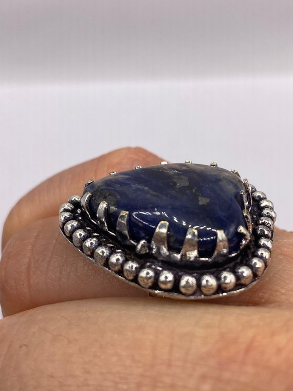 Vintage Blue Genuine Lapis Lazuli Heart Ring - image 5