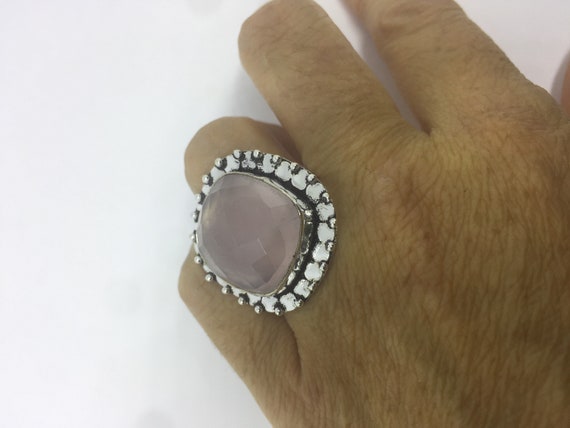Vintage  Genuine Rose Quartz Silver Ring - image 4