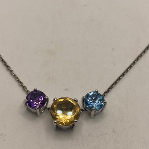 Vintage 925 Sterling Silver Mixed Gemstone Necklace