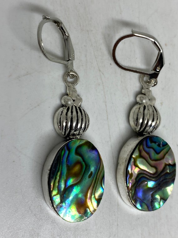 Vintage Handmade Silver Rainbow Abalone Earrings - image 3