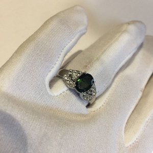 Vintage Handmade Green Chrome Diopside  Filigree Setting Sterling Silver Gothic Ring