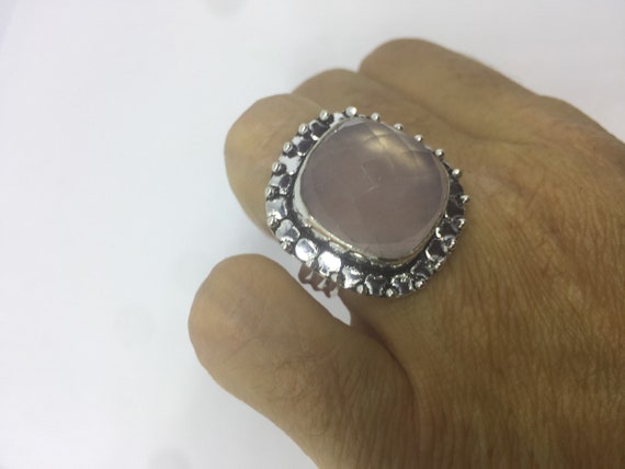 Vintage  Genuine Rose Quartz Silver Ring - image 2