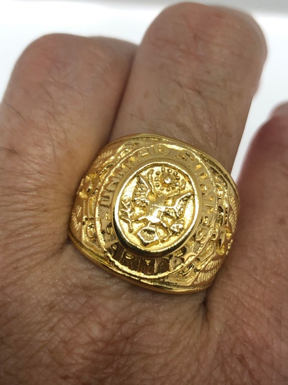 Vintage Mens Golden US Army Military Ring - image 1