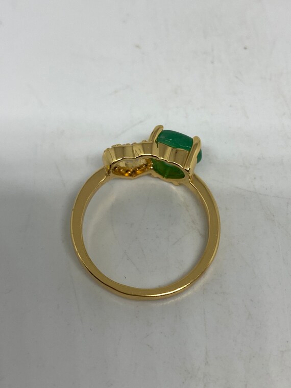 Vintage Lucky Green Nephrite Jade Heart Ring - image 3
