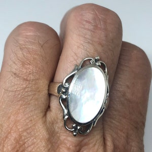 Antique White Mother of Pearl Filigree Sterling Silver Ring