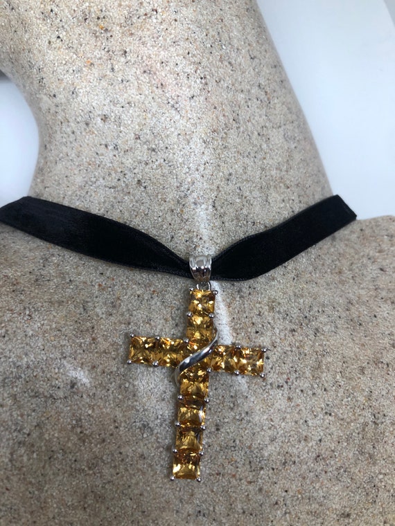 Vintage Gold Citrine Cross 925 Sterling Silver Go… - image 7