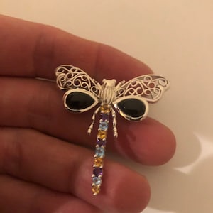 Vintage Handmade Genuine Gemstone Marcasite 925 Sterling Silver Brooch