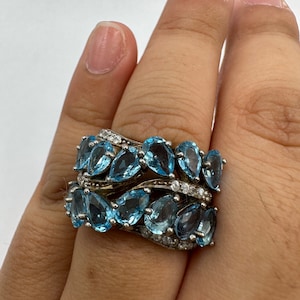 Vintage Genuine Blue Topaz 925 Sterling Silver Ring Size 6.75