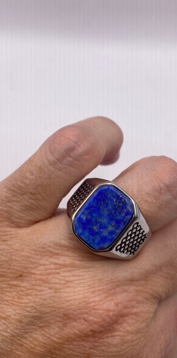 Vintage Blue Lapis Lazuli Mens Ring - image 5