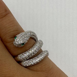 Vintage Snake Ring 925 Sterling Silver Crystal Size 7