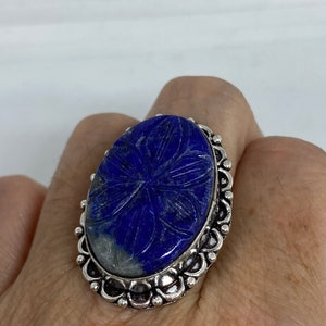 Vintage Blue Flower Carved Lapis Lazuli Ring