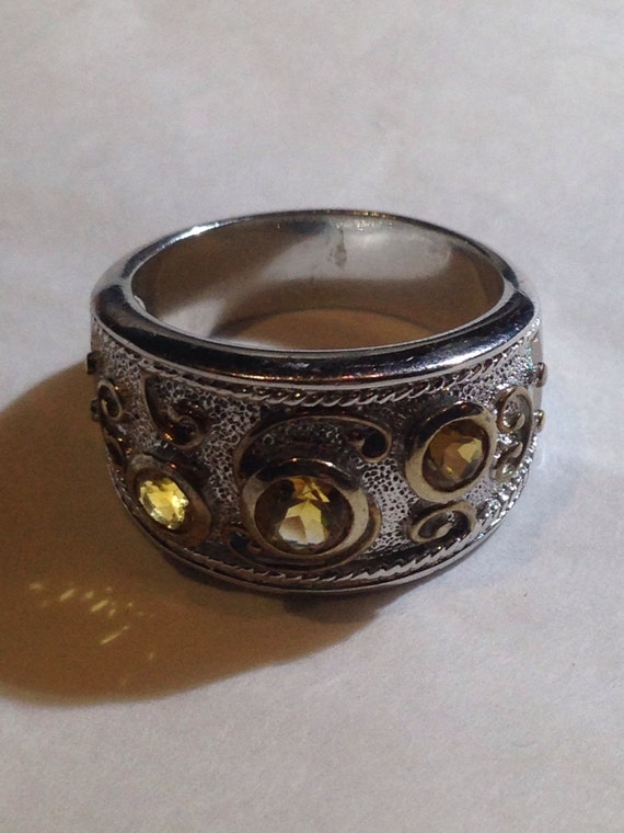 Vintage Gothic Golden Citrine 925 Sterling Silver… - image 2