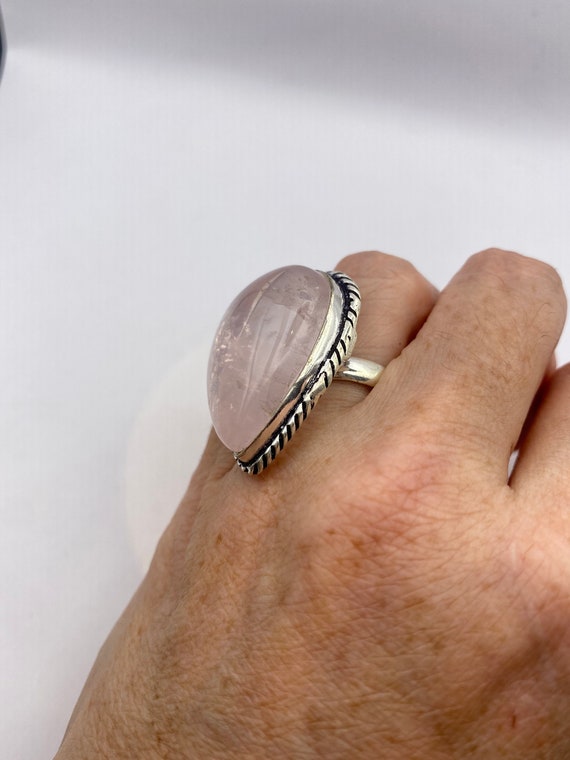 Vintage Pink Rose Quartz Silver Ring - image 5