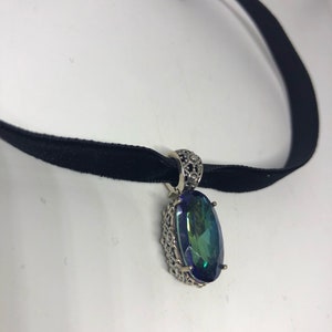 Vintage Genuine Deep Blue Mystic Topaz 925 Sterling Silver Necklace Pendant