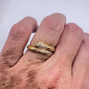 Vintage Snake Ring Golden Filled Crystal Cocktail Ring