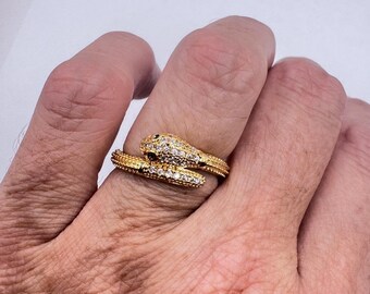 Vintage Schlangen Ring Golden Filled Kristall Cocktail Ring