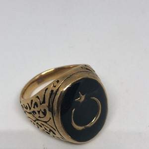 Vintage Gothic Golden Stainless Steel Muslim Star Cresant Mens Ring